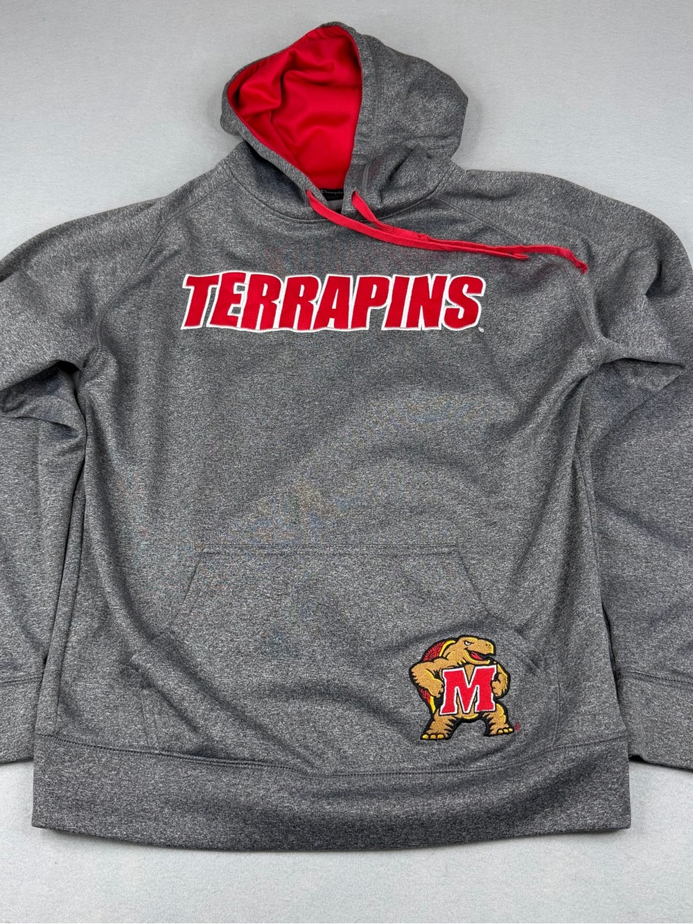 Champion Elite Maryland Terrapins Hoodie Gray Red Pullover Fleece Size S